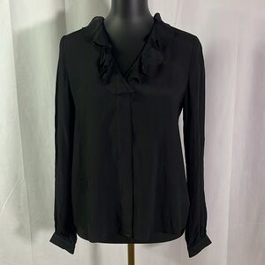 NWT Brooks Brothers Ruffled Collar V-Neck Long Sleeve Button Front Blouse